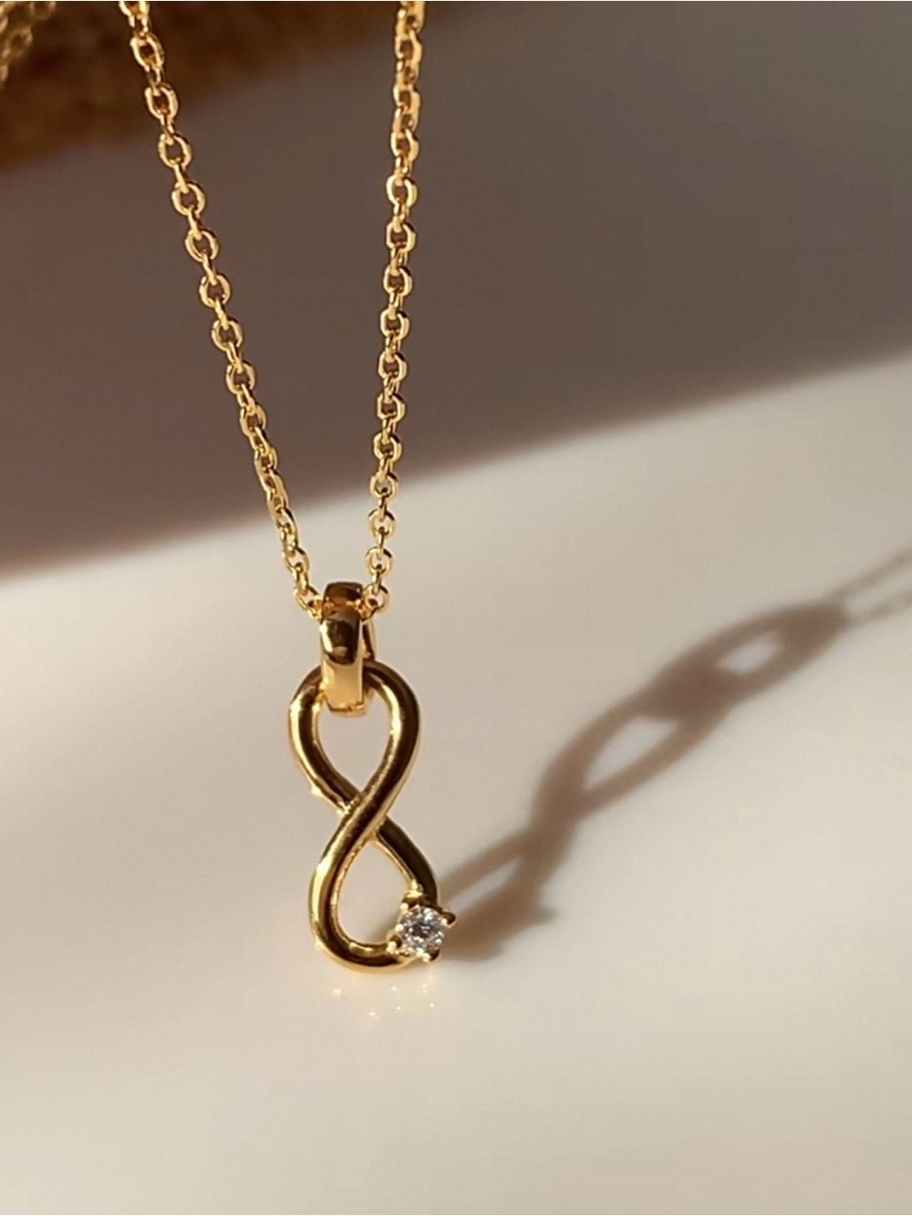 Gold Infinity Pendant Necklace Dainty CZ Charm Minimalist Gold Chain